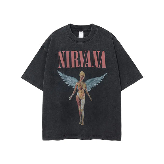 Vintage Nirvana Angel Print Grunge Oversized T-shirts Men